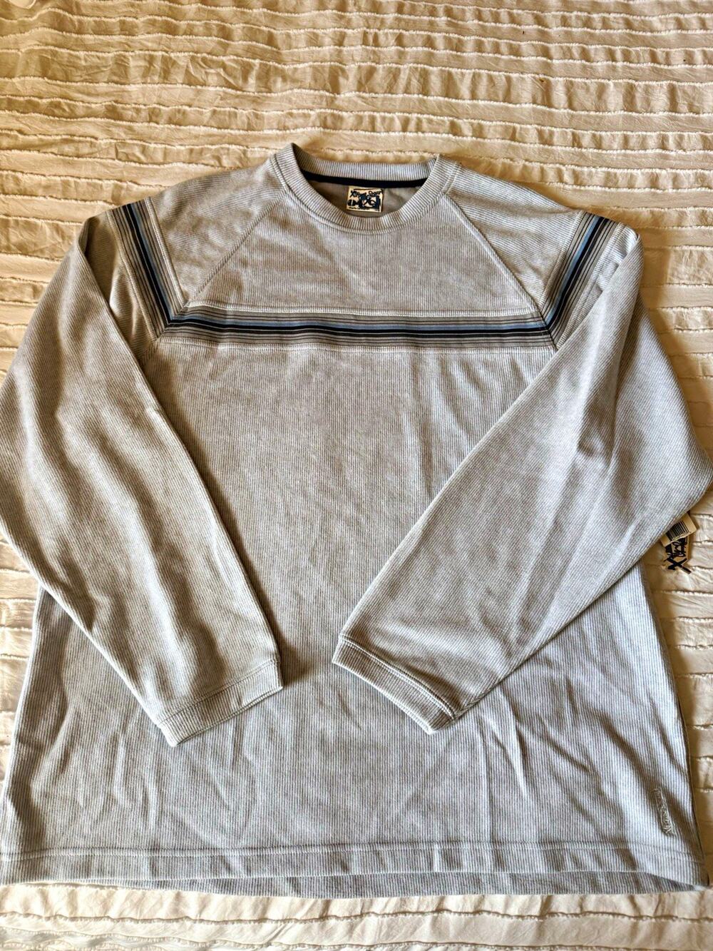Y2K Xtreme Gear Men's Gray Striped Crewneck Pullover Sweatshirt XL Long Sleeve
